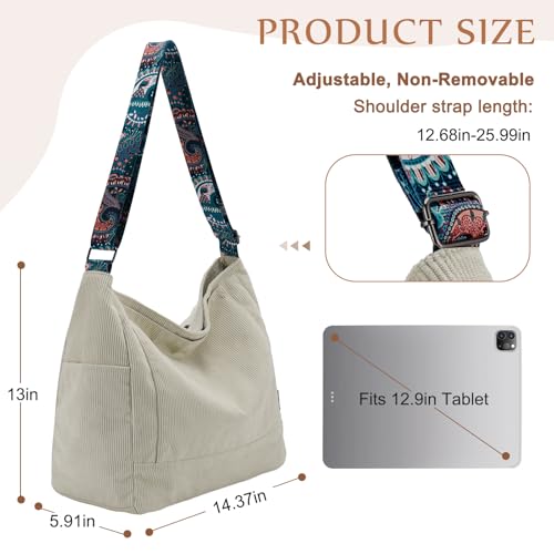Image of Chase Chic Corduroy Tote Bag for Women, Large Messenger Bag Crossbody Hobo Bag Convertible Shoulder Handbag for Work