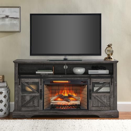 Donext 24 Inch 3D Flame Projector Electric Fireplace Stove, 4 Adjustable Flame Brightness, All Seasons Usable, Infrared Quartz, Remote, Removable Table Feet