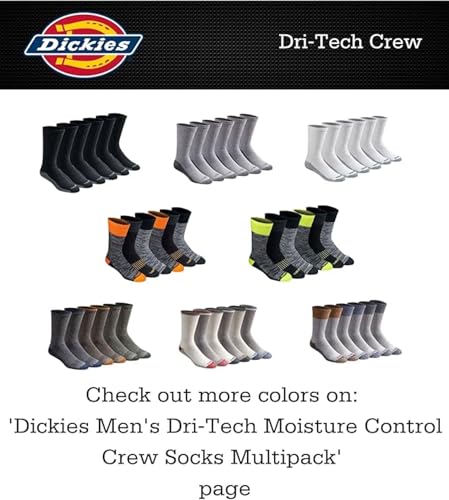 Dickies Men's Dri-Tech Essential Moisture Control Crew Socks, Available in M-XXL (6, 12 Pairs)3