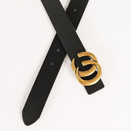 Image of Women's Fashion Classic Metal Buckle Leather Belt with Jeans Dress