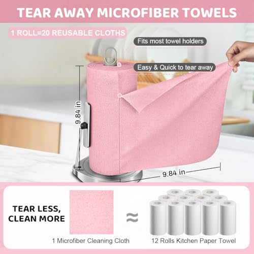 Image of HASTHIP Microfiber Cleaning Cloth Roll 25x25CM Pink 20 Pack Reusable Towel