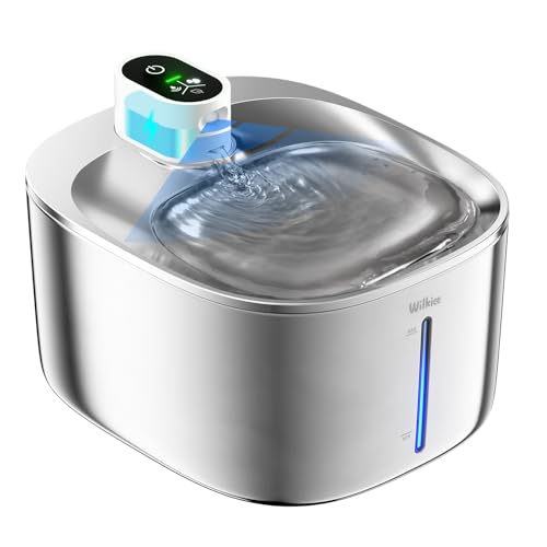 WILKIEE Katzenbrunnen Edelstahl,4.1L Trinkbrunnen für Katze Kabellos, 4000mAh Akku, leiser Wasserpumpe, für Katzen und Hunde, mit Einem Satz Filter