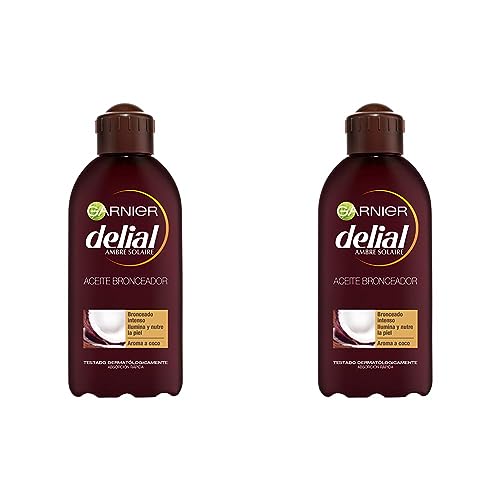 Garnier Delial Aceite Bronceador Intenso Nutritivo Hidratante con Aroma a Coco - 200 ml (Paquete de 2)