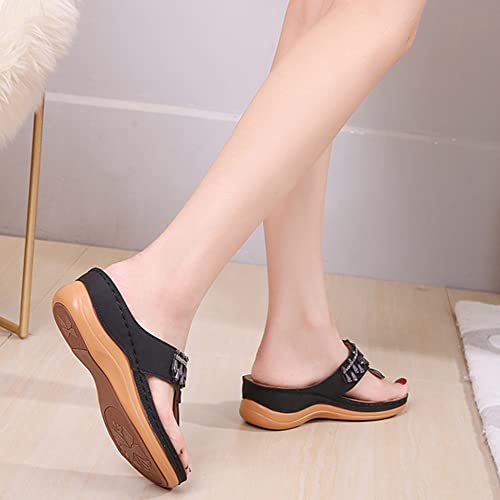 Tscoyuki Women's Beaded Rhinestones Wedge Flip Flops Sandals, Orthotic Arch Support Slip-On Thong Sandals Slippers4