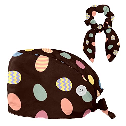 Allenada Bonnet bouffant avec élastique à cheveux, chapeau de travail avec bandeau anti-transpiration, chapeau d'infirmière, œufs de Pâques, Couleur 1, taille unique