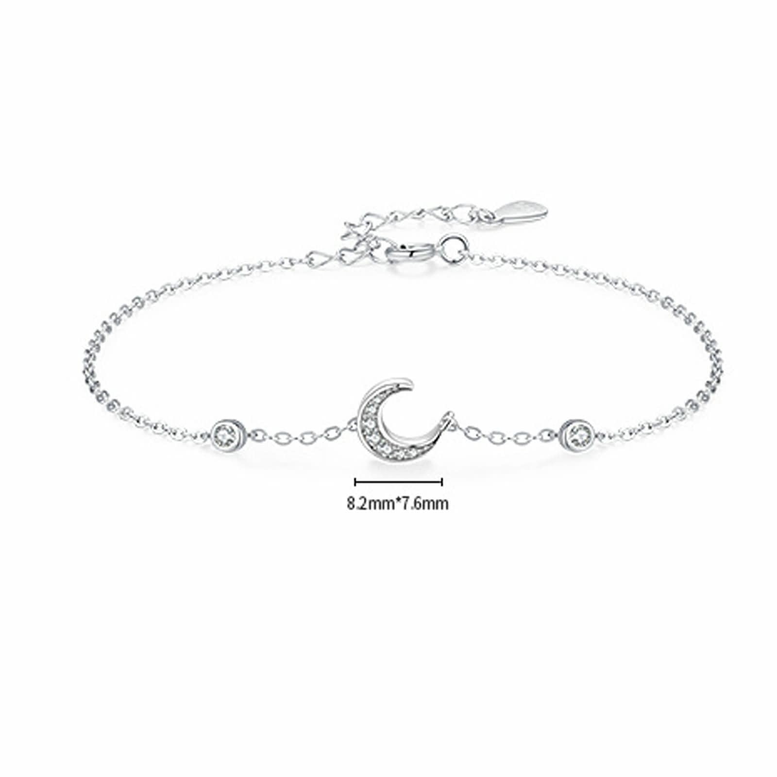 Braccialetto Donna Oro Bianco 9K / 14K / 18K 750, Luna con Diamante, Regolabile 16 CM + 5 CM, Braccialetti Donna Argento