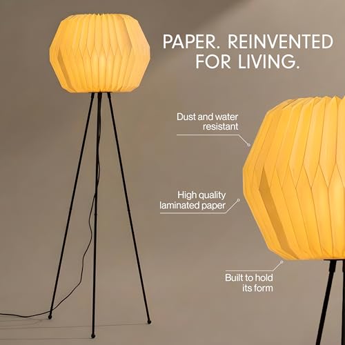 Image of FIG Living Lifo Paper Floor Lamp for Living Room Decoration, Bedroom & Home Decor | 120 cm Tall Lamp | Origami-Inspired Lampshade | Knock-Down Tripod Stand (Bulb not Included)