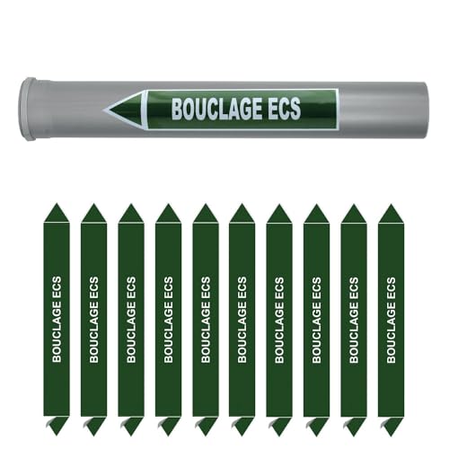 Aluplex Signalétique – Tabla de 10 marcadores de tubería de agua (Ø DM 32 a 60) para fluido de agua helada secundaria/200 x 26 mm