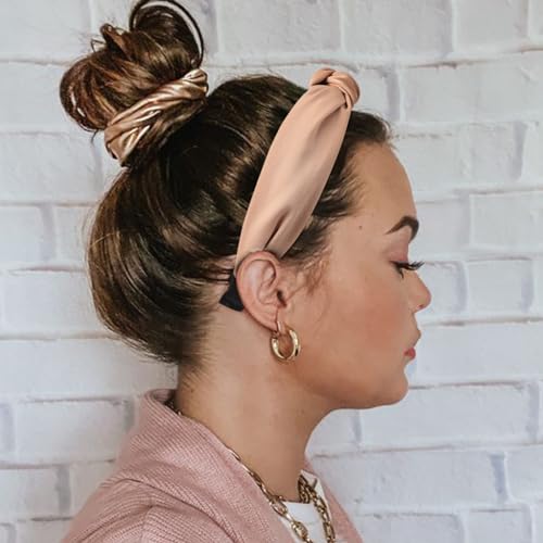 Image of DRESHOW Knotted Headbands, Women Non Slip Fashion Headbands, Solid Boho Wide Top Knot Hair Hoops, 4 Pcs Set, for Women Girls Hairbands Hair Accessories