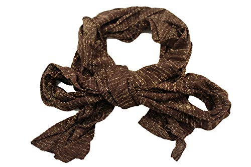TFJ Women Brown Long Scarf Soft Fabric Gold Sparkling Wave Ruffle Wrap