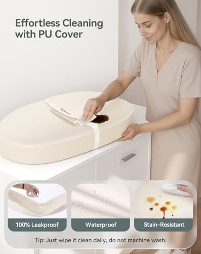 Miniatura 2 de Comomy Cambiador De Piel Vegana, 80 X 40 Cm, Impermeable Y Lavable, Con Cinturón De Seguridad Y Diseño Antideslizante, Suave Y Ligero Beige
