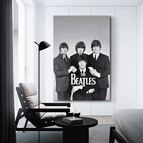 SHUPSY Poster décoratif sur toile The Beatles Band noir et blanc 60 x 90 cm - Les Beatles, Paul McCartney, John Lennon, RIngo Starr, George Harrison SHUPSY Poster décoratif sur toile The Beatles Band noir et blanc 60 x 90 cm – Image 4