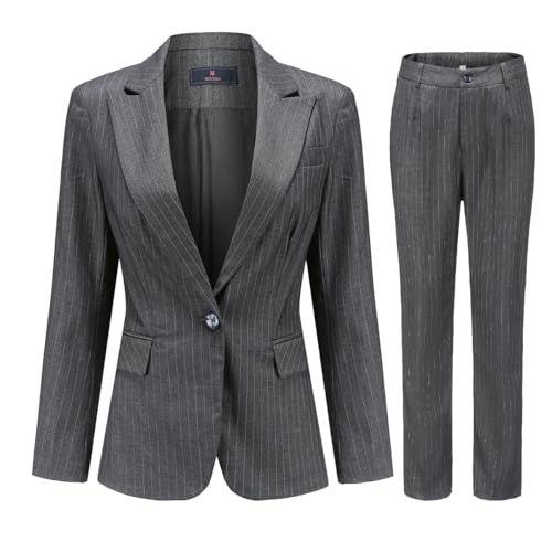 YYNUDA Women's 2 Piece Office Lady Business Stripe Suit Set Slim Fit Blazer and Pants