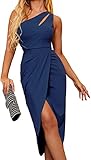 Zalalus Summer Sexy Wedding Guest Dresses for Women One Shoulder Cutout Ruched Bodycon Sleeveless Maxi Cocktail Party Dress (X-Large, Navy Blue)