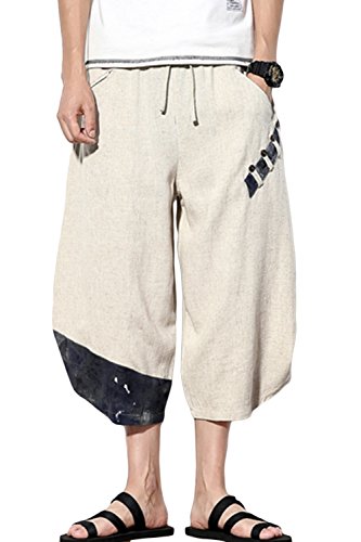 sandbank Mens Summer Casual Lounge Baggy Patchwork Linen Shorts Harem Capri Pants