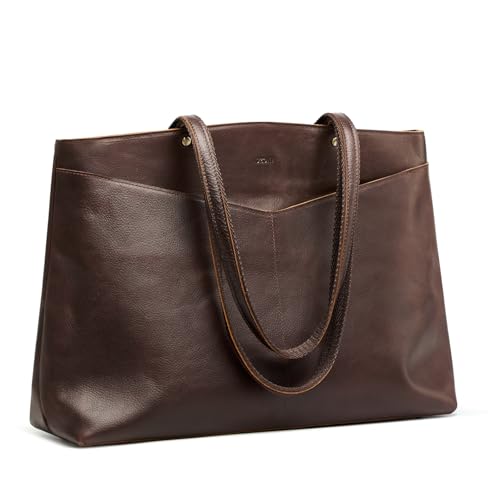 S-ZONE Leather Tote Bag Women Work Travel Shoulder Bags Purses with Zipper | Pebbled Leather, Large...