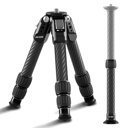 SIRUI Mini Treppiede in Fibra di Carbonio con Colonna Centrale Estensibile, Ultraleggero Treppiede da Viaggio Leggero per Fotocamera, Altezza Massima 66CM, Supporta 15KG, AM-223S+SL-100S