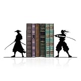 Samurai Bookends for Bookshelves - Anime Inspired Metal Bookends Set, Japanese Warrior Sculpture Book Ends for Home Office Decor, Decorative Bookends Gift