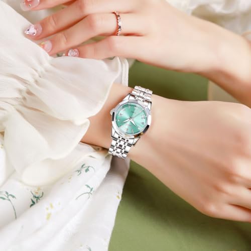 Image of OLEVS Watches Women with Date Silver Stainless Steel Luxury Ladies Watches with Small Writs Diamond Watches for Women Waterproof Elegant Dress Quartz Analog Women's Wrist Watches Reloj de Mujer