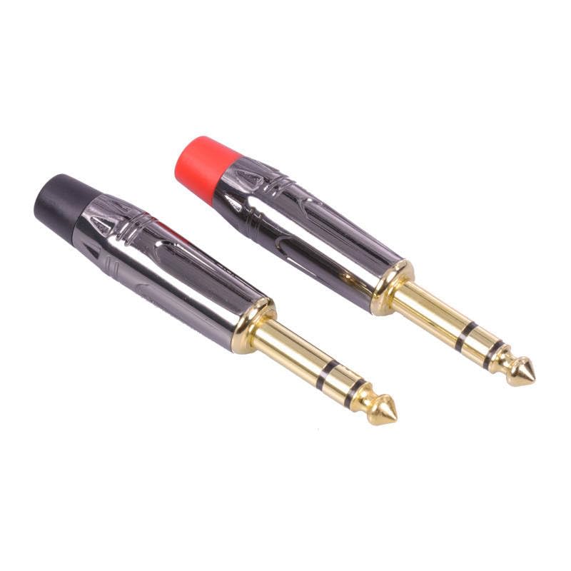 10pcs/lot Jack 6.35mm Connector Gold Plated 6.35mm 3 Poles Stereo Male Plug Wire Connector 1/4" Microphone Plug 5Pairs Red+Black