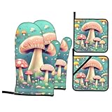 Juego de 4 guantes de horno y alfombrilla resistente al calor, aptos para asar, freír en microondas y hornear