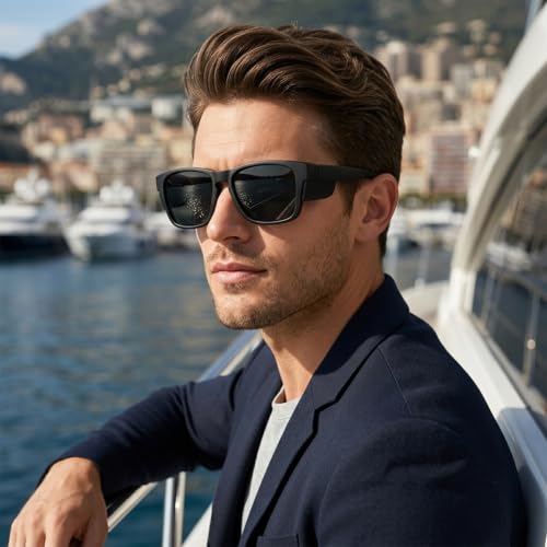 Image of Dollger Trendy Square Polarized Sunglasses for Men, Wrap-Around Side Protection Design thick Frames DG520-2025