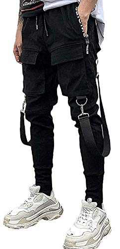 Mokewen Men's Multi Pocket Street Punk Hip Hop Casual Cargo Trousers Joggers Dancing Harem Pant 28-29 #TOP1