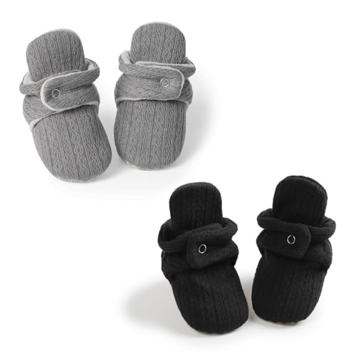 Image of Babelvit Newborn Baby Boy Girl Soft Fleece Booties Stay On Infant Slippers Socks Shoe Non Skid Gripper Toddler First Walkers Winter Ankle Crib Shoes