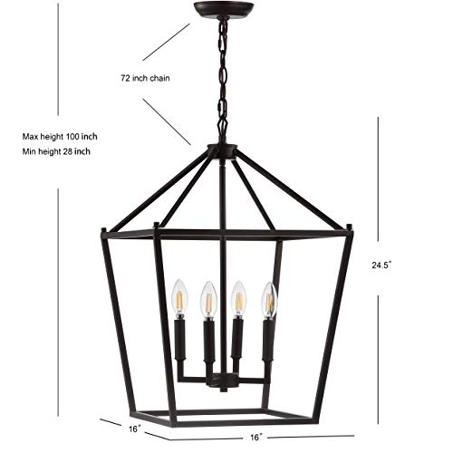 Image of JONATHAN Y Pagoda 4-Light Pendant 16 inch Cage, Oil Rubbed Bronze