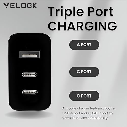 Image of VELOGK CMF by Nothing 65W GaN Charger with Trio Ports with C to C Nothing Cable | Ultra-Fast 65W Charging for Nothing Phone 2A, CMF Phone 1, and Nothing Phone 2 | Compact, Shockproof & Safe Design