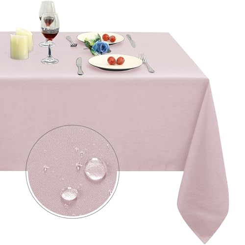 Image of Obstal Dusty Pink Rectangle Table Cloth, 60x102 Inch | Heavy Duty Water Resistance Polyester Tablecloth, Decorative Fabric Table Cover for Outdoor and Indoor Use