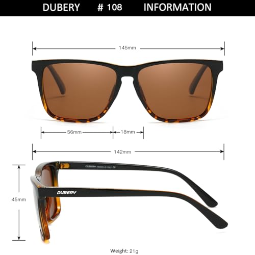 Image of DUBERY Retro Square Polarized Sunglasses for Men Women UV400 Protection Classic Trendy Sun Glasses D108