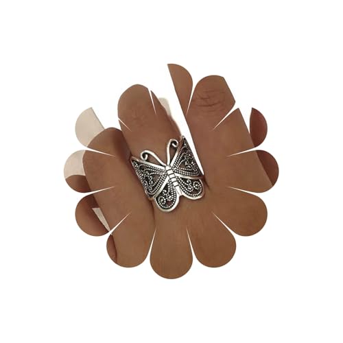 Cybche Vintage Anillo De Mariposa Ajustable Abierta Tallada Textura Mariposa Envoltura Anillo De Plata De Metal Insectos Nudillo Dedo Anillos Declaración De Joyería Para Las Mujeres