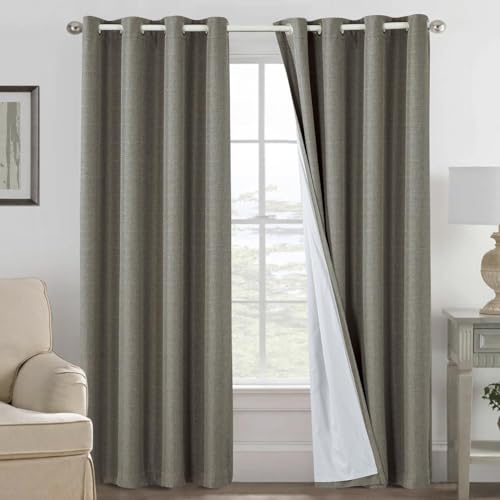 La Mejor Lista de Cortinas drapeadas - los preferidos. 49 REYAN Cortinas Blackout, Drapeadas con Aislamiento Térmico y Ojal Superior, 100% poliéster con Textura de Lino, Capa Trasera con Revestimiento Claro, 2 Paneles de 132 x 213cm c/u...