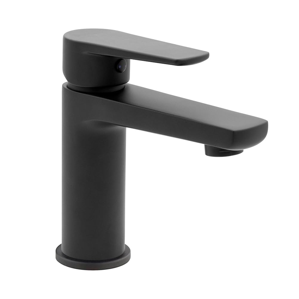 Set miscelatori lavabo e bidet nero opaco in ottone, piletta di scarico e flessibili di collegamento inclusi, serie ERIKA