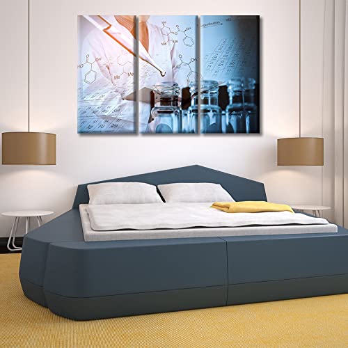 Image of TUMOVO Scientist and Test Tubes Laboratory Concept Modern Home Decor 3 Panels Medical Pictures Canvas Wall Art for Bedroom, Living Room, Office. Stretched and Framed Ready to Hang, 60 inch Wx40 H