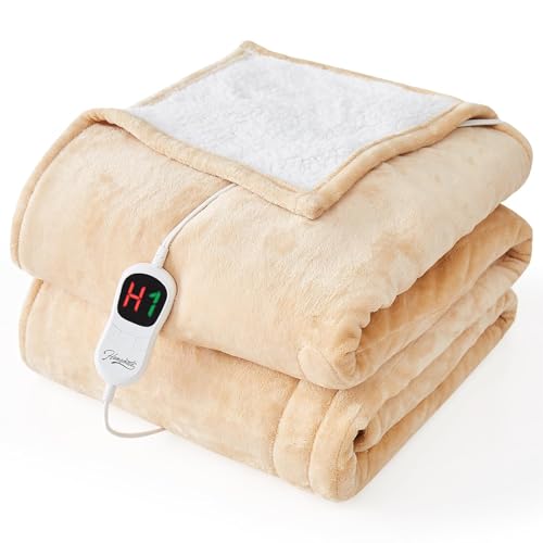 Image of Homemate Electric Heated Blanket Twin - 62 inchx84 inch Heating Bed Blankets Throw with 10 Heating Levels 8 Hours Auto Off Fast Heating Over-Heated Protection Ultra Soft Warm Flannel ETL Certified Beige