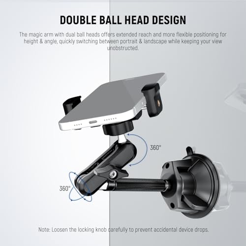 NEEWER Phone Holder for Your Car, 360° Rotating Vacuum Suction Cup Metal Cell Phone Mount Extended Magic Arm Compatible with iPhone Samsung for Windshield Skylight Navigation Video Recording, PA137 by NEEWER - Used condition - Image 3