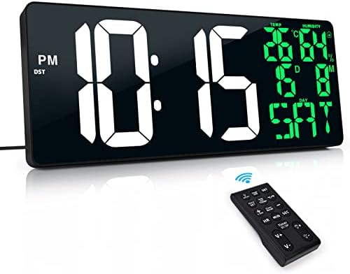 XREXS Extra Large Digital Wall Clock with Remote Control, 16.9 Inch LED Large Display Count Up/Down Timer, Auto-Dimming Alarm Clock with Day/Date/Temp/Humidity/DST for Home, Gym, Office and Classroom