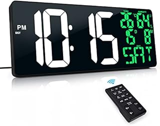 XREXS Extra Large Digital Wall Clock with Remote Control, 16.9 Inch LED Large Display Count Up/Down Timer, Auto-Dimming Alarm Clock with Day/Date/Temp/Humidity/DST for Home, Gym, Office and Classroom
