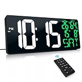 XREXS 18'' Grande Horloge Numérique avec Télécommande, Horloge Digitale LED Auto DST, Horloge Murale Digitale à Luminosité Réglable, avec Température/Réveil/Date/Jour de la Semaine (8 Langues)