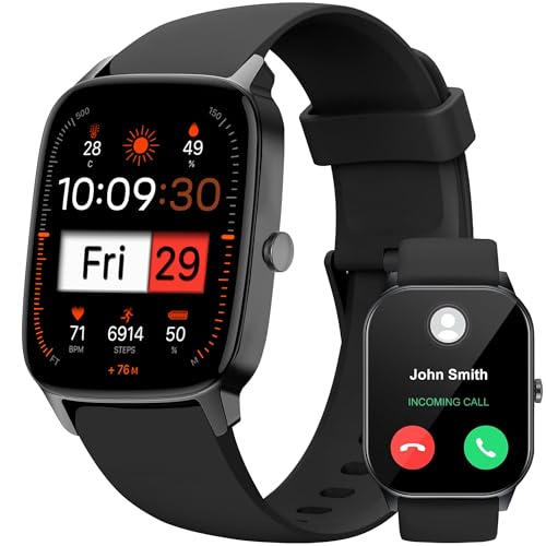 Smart Watch(Answer/Make Call), 1.83'' HD Smart Watches for Men Women, IP68 Waterproof Fitness Tracker with 24/7 Heart Rate/SpO2/ Sleep Monitor, Step Counter Pedometer for Android iOS (Black)
