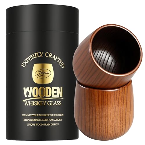 Wooden Whiskey Glass Gifts For Men - Charred Wood Bourbon Whiskey Glasses,Charred Old Fashioned Glass, Bourbon Gift for Dad or Boyfriend on Father's Day, Birthday, Christmas, Thanksgiving (2 Pack) by JRKOO - Used condition - US$24.84