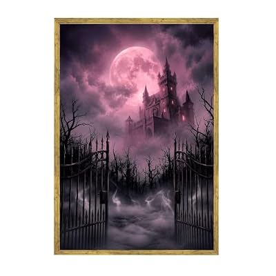 Vintage Dark Castle Print with Pink Moon