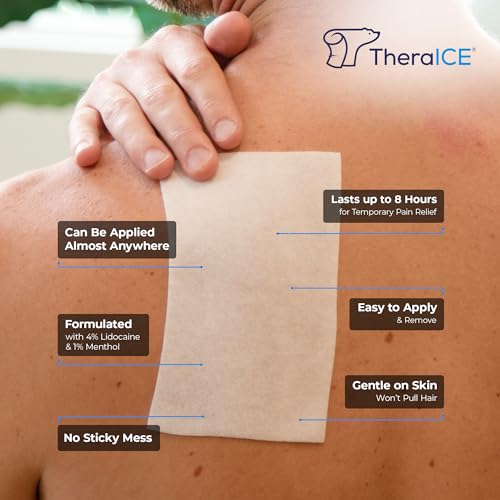 TheraICE Lidocaine Patches Plus Menthol, Maximum Strength ICY Cold & Hot Relief for Back, Neck & Shoulder Pain Relief, Large Max Pain Lidocaine Patches - 4% Lidocaine + 1% Menthol Patch (7 Count) - Thumbnail 3