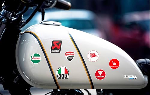 Image of WallDesign Moto Racing Sticker Set (62 Pcs) - Waterproof Laminated Vinyl Decals for Laptop, Helmet, Mobile & Bike Accessories - Durable Self-Adhesive Sticker Bomb Pack for Racing Fans, 2.5 Inch