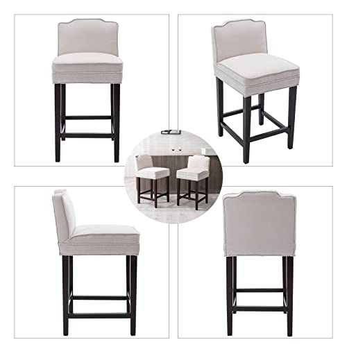 Duomay Modern Bar Stools Set Of 2, 26" Counter Height Bar Chairs With Back, Soft Chenille Fabric Kitchen Island Chair Barstools With Wood Legs For Dining Room Bar Coffee Shop, Beige #TOP3