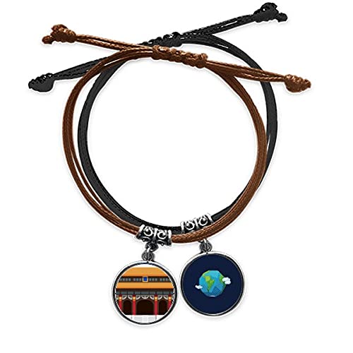Pulsera de Tiananmen de cuerda de mano y cuero con patron arquitectonico de China
