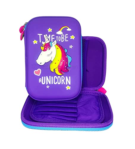 Image of Big Size Unicorn Pencil Case with Compartments, Pencil Pouch for Kids, Pencil Box for Kids, School Supply Organizer for Students, Stationery Box Pouch (1 Unit) (Purple)