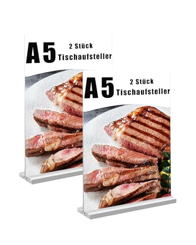 IheDovb 2 espositori da tavolo A5, 21 x 14,8 cm, a forma di T, in acrilico, formato A5, supporto da tavolo, per caffè, ristoranti, foto